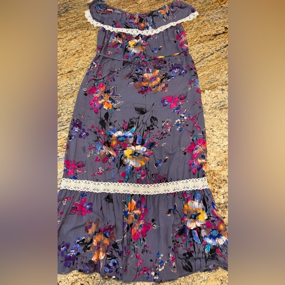 Umgee Maxi Off Shoulder Purple Floral Dress Size Small - Picture 4 of 9